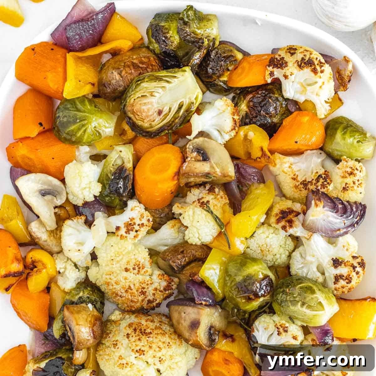 21 Greek Kitchen Classics 16 A vibrant assortment of roasted vegetables on a white plate, showcasing the colors and textures of Briam.