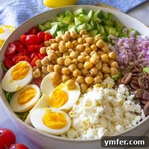 Mediterranean chopped salad in a bowl with feta.