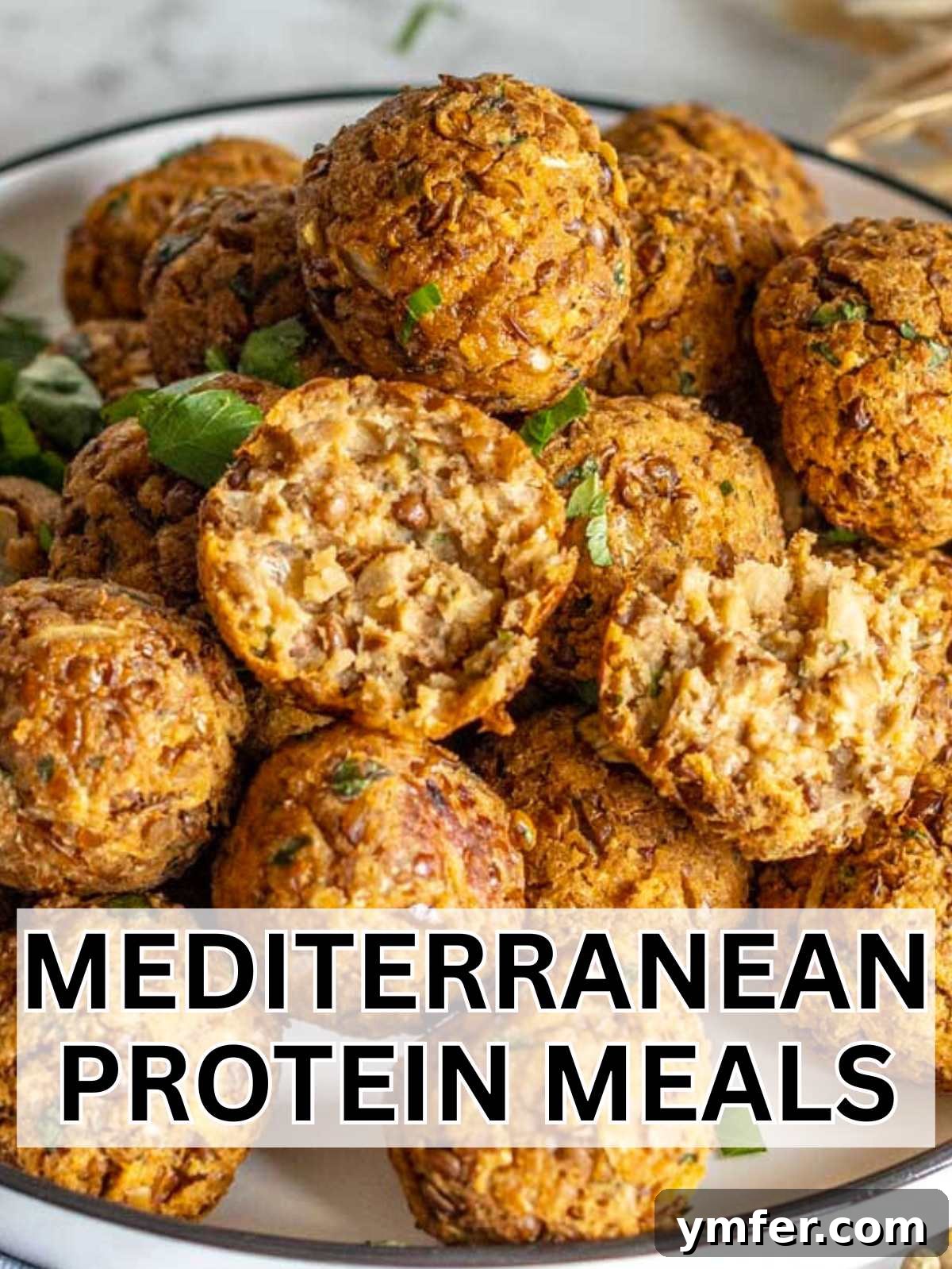 9 Mediterranean Proteins to Power Your Plate 2 A vibrant platter showcasing various Mediterranean protein ideas, including chickpeas, lentils, and fresh herbs.