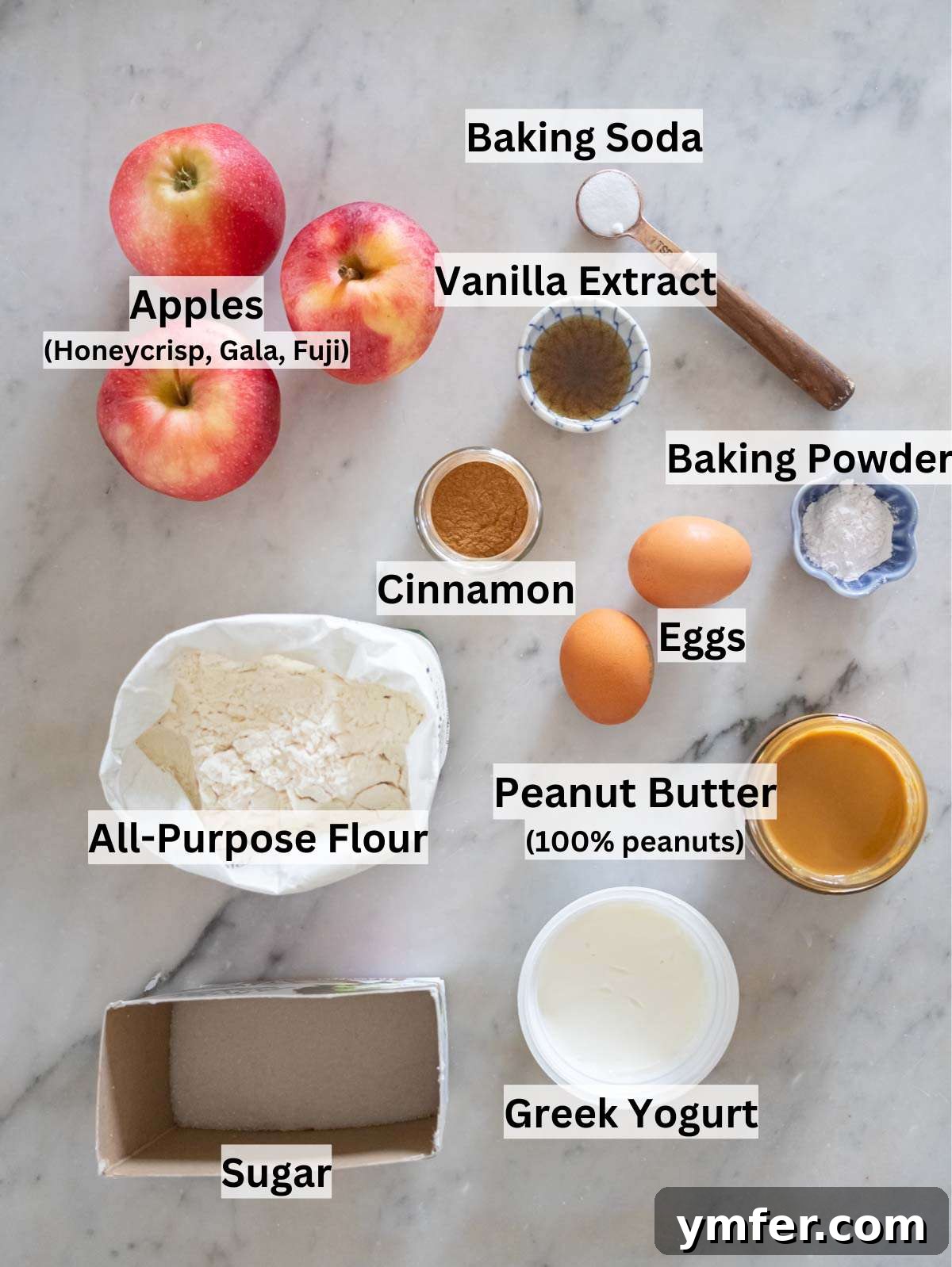 Protein Packed Cinnamon Apple Muffins 4 Ingredients for protein apple muffins including apples greek yogurt and peanut butter.