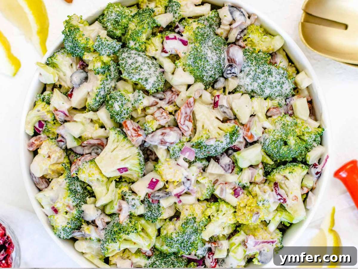 Step 4 Greek yogurt broccoli salad served in a large bowl.
