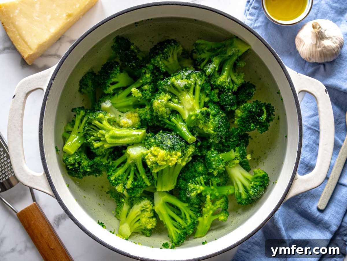 Step 1 Broccoli florets boiling in salted water until tender and bright green.