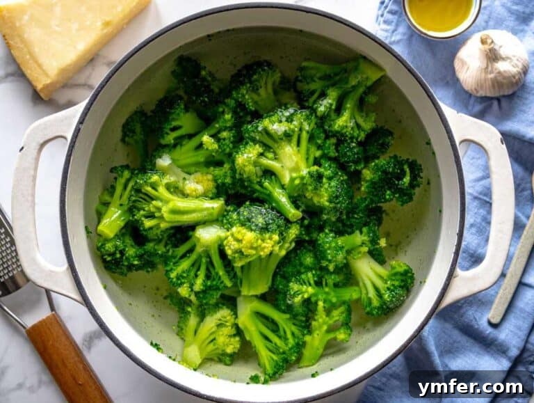 Step 1 Broccoli florets boiling in salted water until tender and bright green.