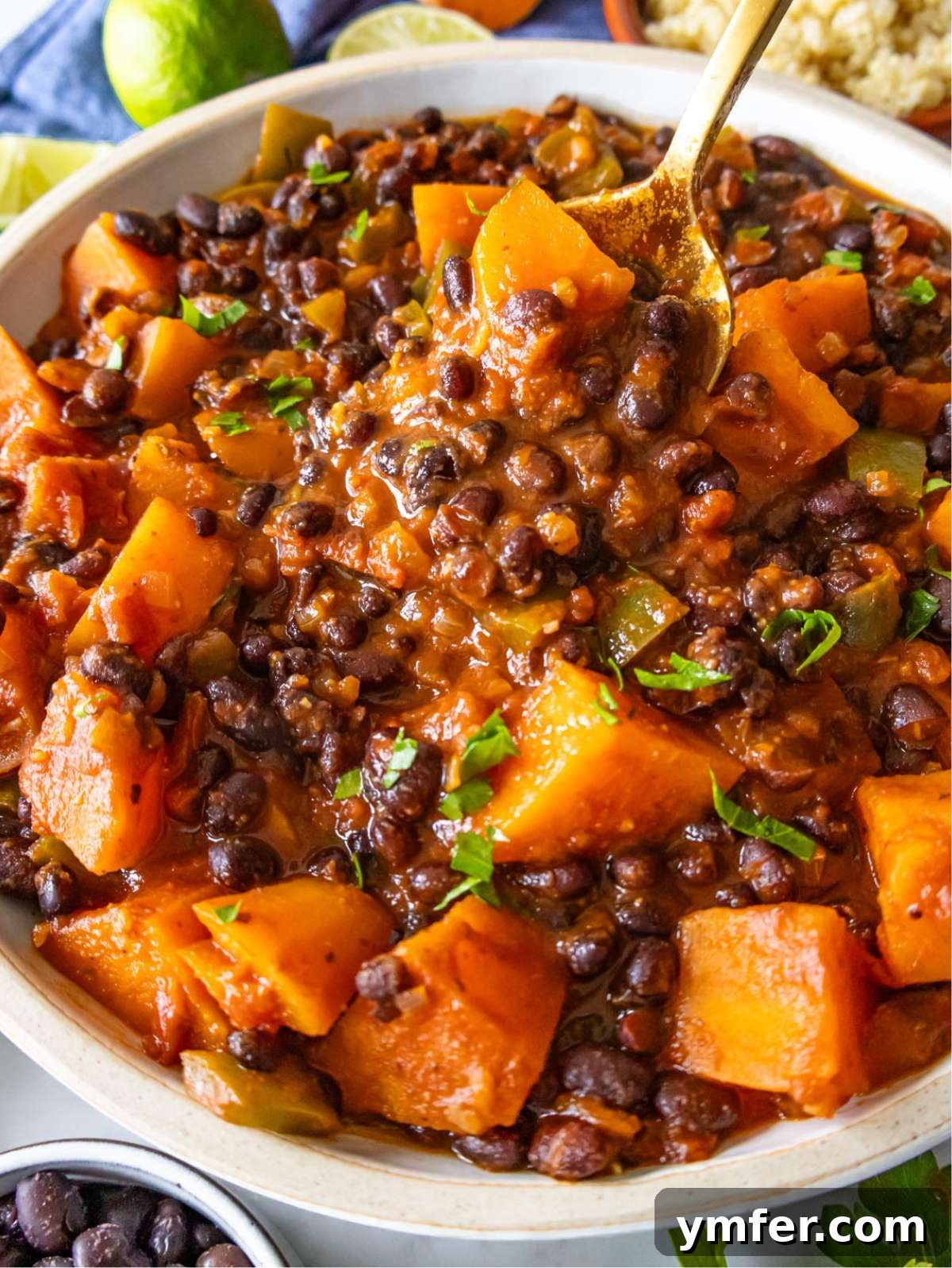 Quick, Healthy Black Bean Chili 4 Hearty black bean chili with sweet potatoes and beans in a rich tomato base.