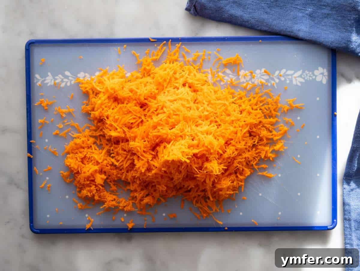 Smart Start Carrot Muffins 6 Step 2 finely grated carrots prepared for wholesome carrot cake muffins.