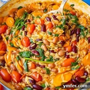Mediterranean Orzo with Beans A Wholesome One-Pan Meal 10 Feature image hearty Mediterranean orzo and beans in pot looking cozy and rustic.