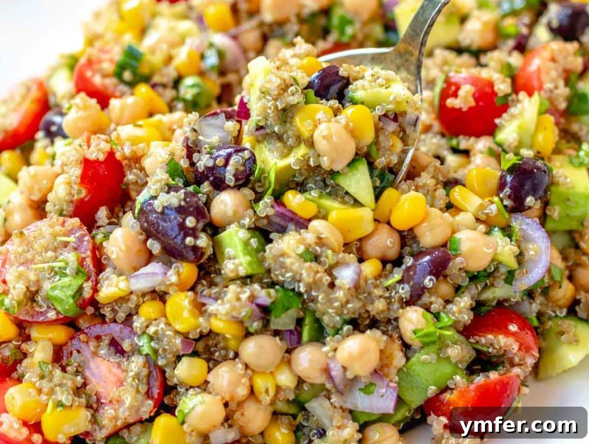 Fuel Up Fast: 25 High-Protein Bean Recipes in 30 Minutes 13 Healthy Mediterranean quinoa salad with quinoa and marinated chickpeas.