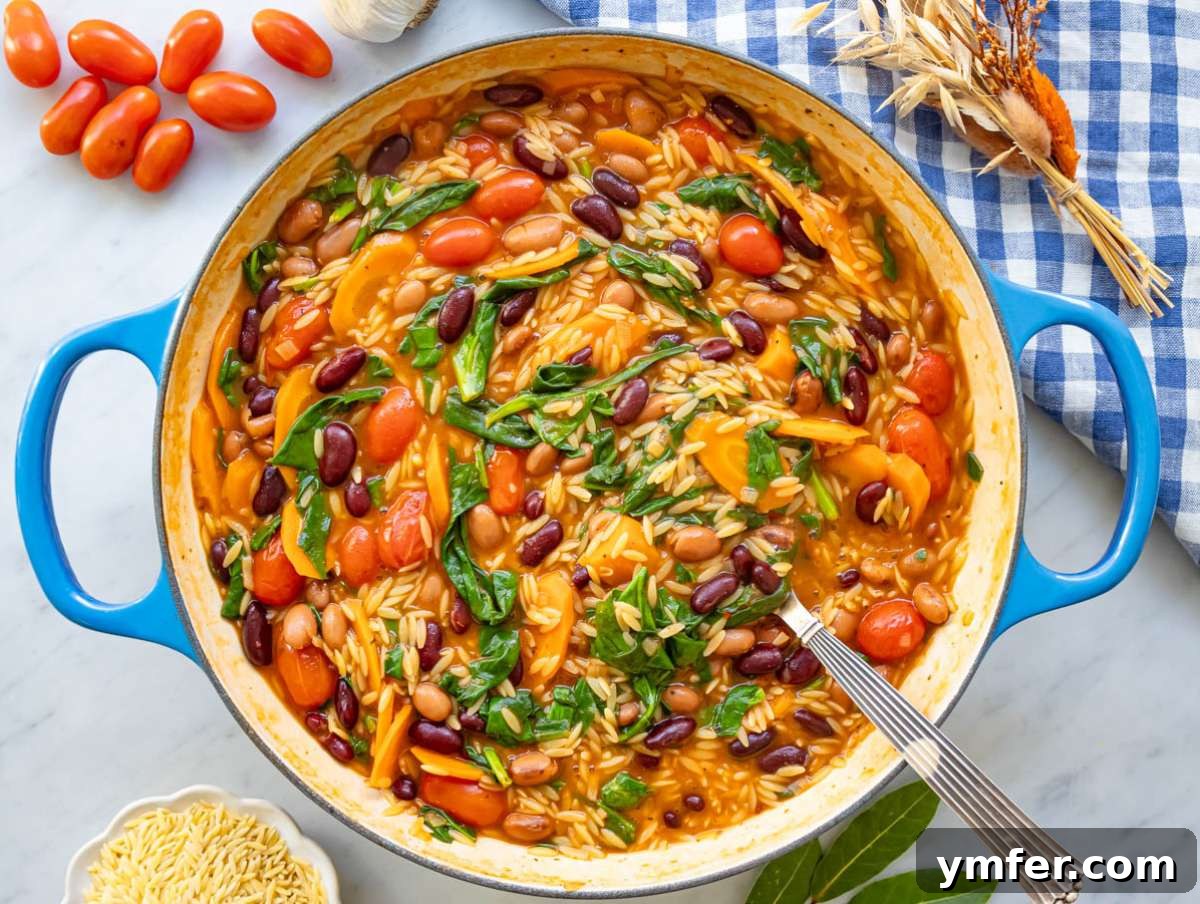 Fuel Up Fast: 25 High-Protein Bean Recipes in 30 Minutes 5 Step 5 wilting spinach into orzo and beans for easy nutritious finish.