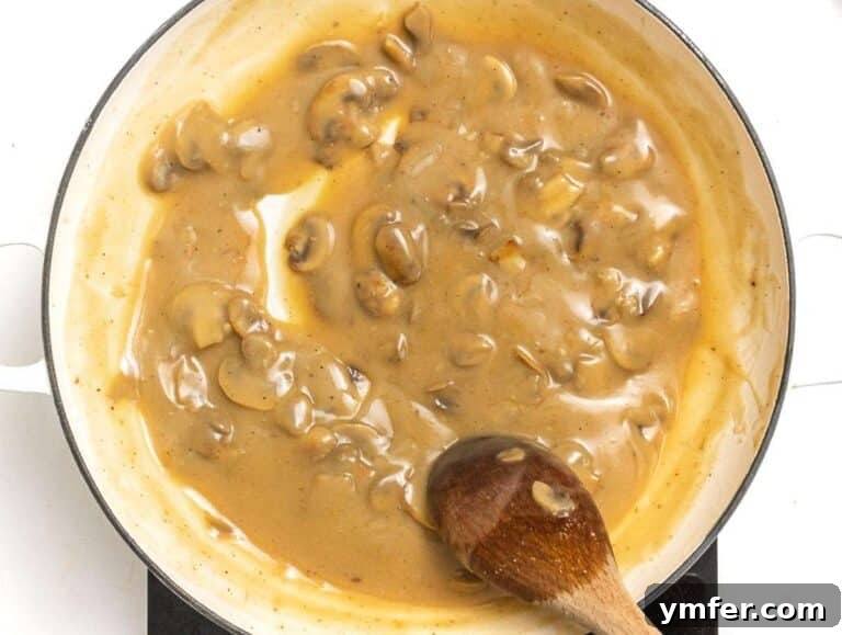 Step 4: Creamy mushroom sauce in a skillet just made.