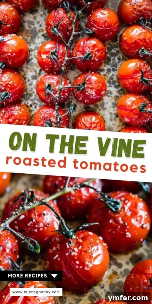 Roasted Tomatoes on the Vine 7 A Pinterest-friendly image of on the vine roasted tomatoes with descriptive text for easy sharing.