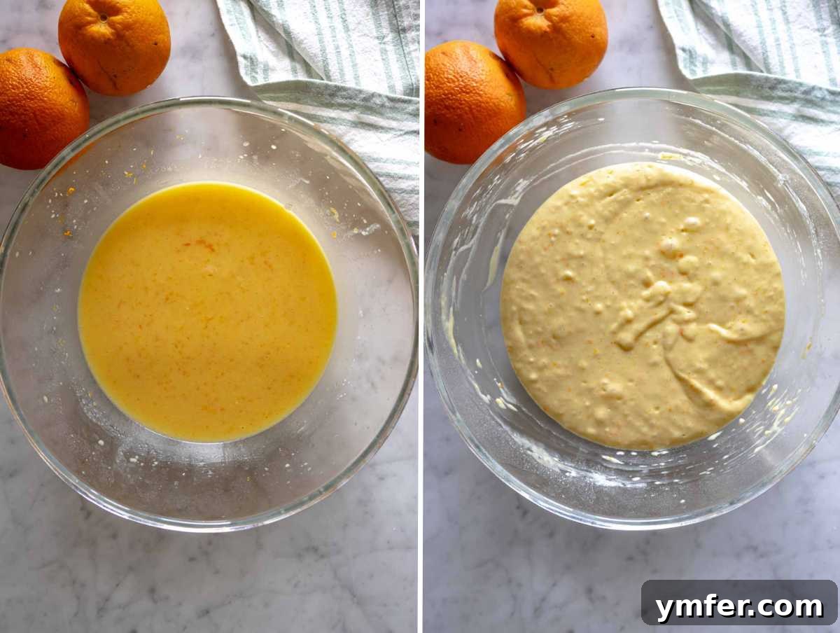 Zesty Orange Bliss Cake 6 Smooth and creamy batter for an orange loaf cake in a mixing bowl, ready for baking.