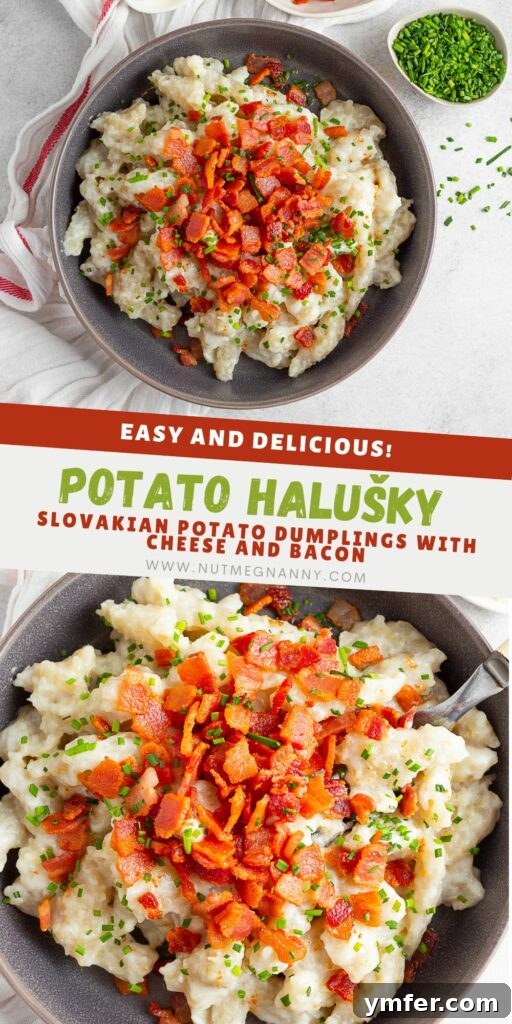 Slovak Bryndza Potato Dumplings 14 Potato Halusky (Bryndzové halušky) pin for Pinterest.