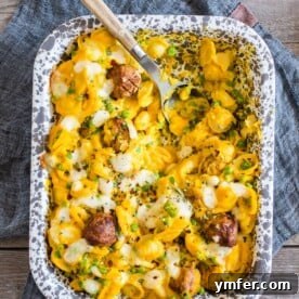 This pumpkin cauliflower alfredo meatball pasta bake is ready in under 30 minutes and packed full of delicious flavor. It's the perfect fall dish and you'll love how easy it is to throw together!