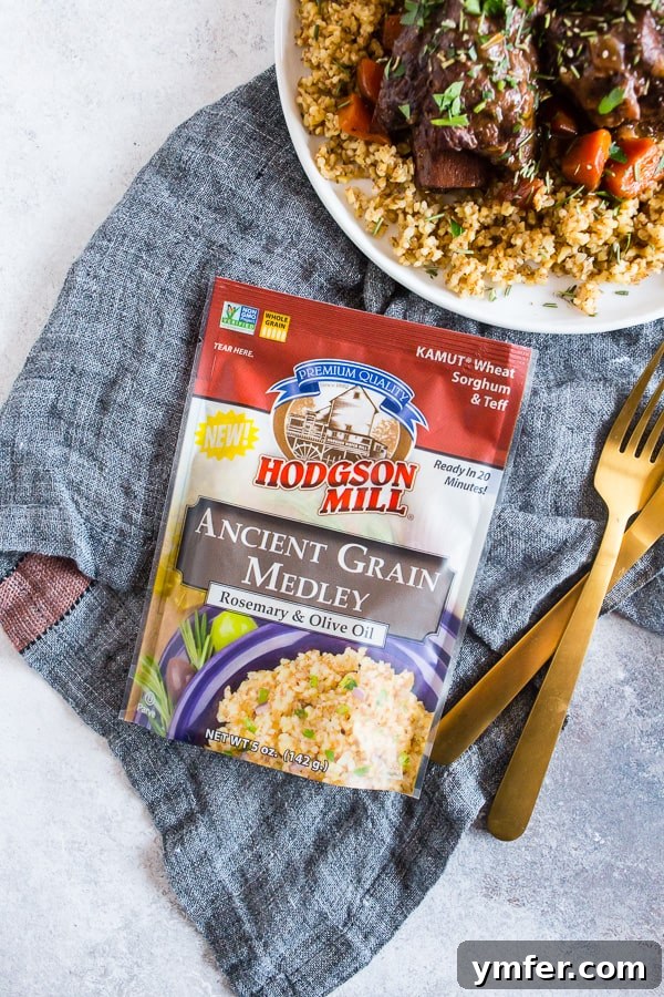 Succulent Red Wine Instant Pot Short Ribs 4 A convenient packet of Hodgson Mill's Ancient Grains Medley, ready for use.