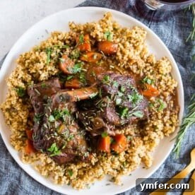 These instant pot red wine rosemary short ribs are the perfect use of your electric pressure cooker. They turn out perfectly tender and are packed full of red wine and rosemary flavor. They are even better when served with ancient grains and drizzled with red wine gravy.