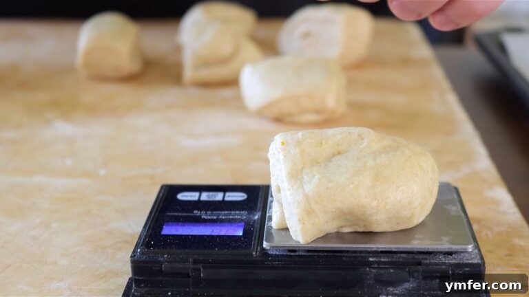 Cutting the dough into small, equal pieces