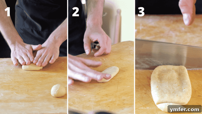 Shaping the individual Buondì brioches into rectangles