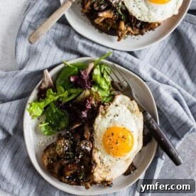 This garlic wild mushrooms on toast is a flavorful way to start your day. Perfectly toasted sourdough bread covered with sauteed mushrooms with garlic and herbs and topped with a fried egg. It's super flavorful and makes a great breakfast, lunch or dinner. 