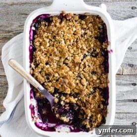 Rustic Rhubarb & Berry Crumble 7 A delightful blueberry rhubarb crisp, golden brown and ready to enjoy.