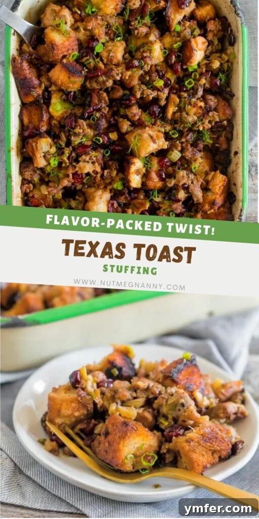 Buttery Texas Toast Dressing 6 A Pinterest-optimized image featuring the Texas Toast Stuffing, highlighting its ingredients and deliciousness.