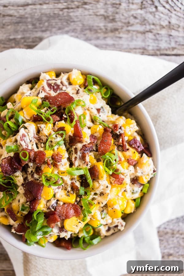 Zesty Bacon Creamy Corn Delight 3 Creamy Bacon Jalapeno Corn Dip topped with extra crispy bacon.