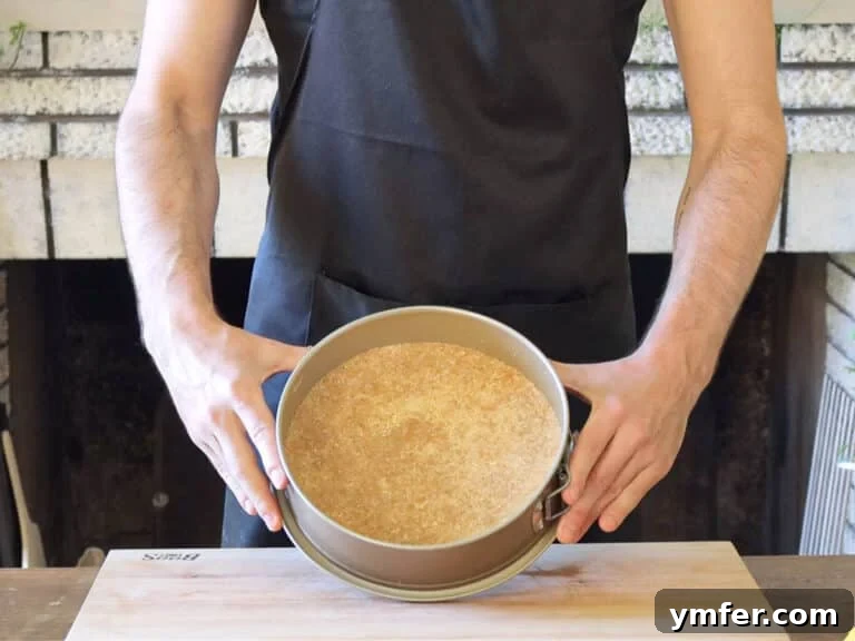 Vegan Cheesecake biscuit crust in a cake pan