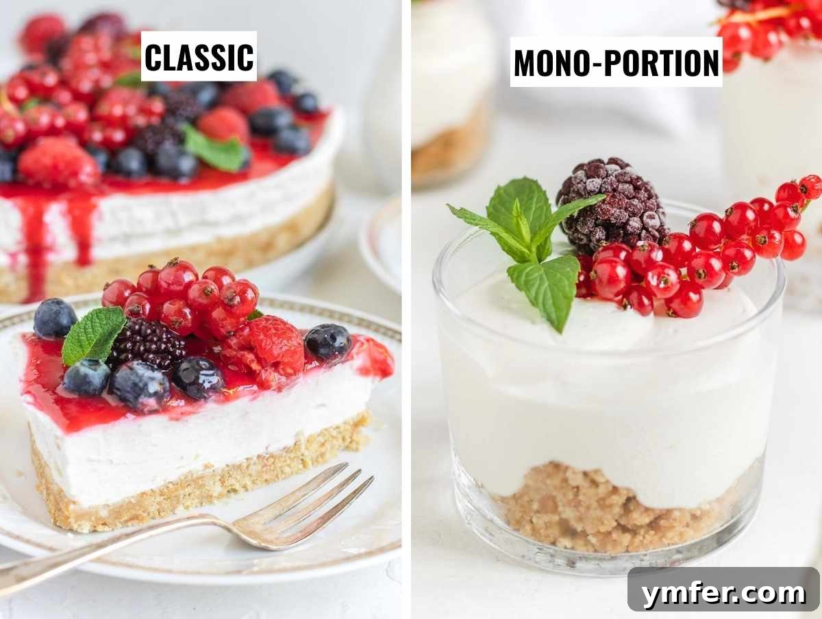 Creamy No-Bake Vegan Cheesecake 3 Various serving suggestions for vegan cheesecake, including slices and individual portions.