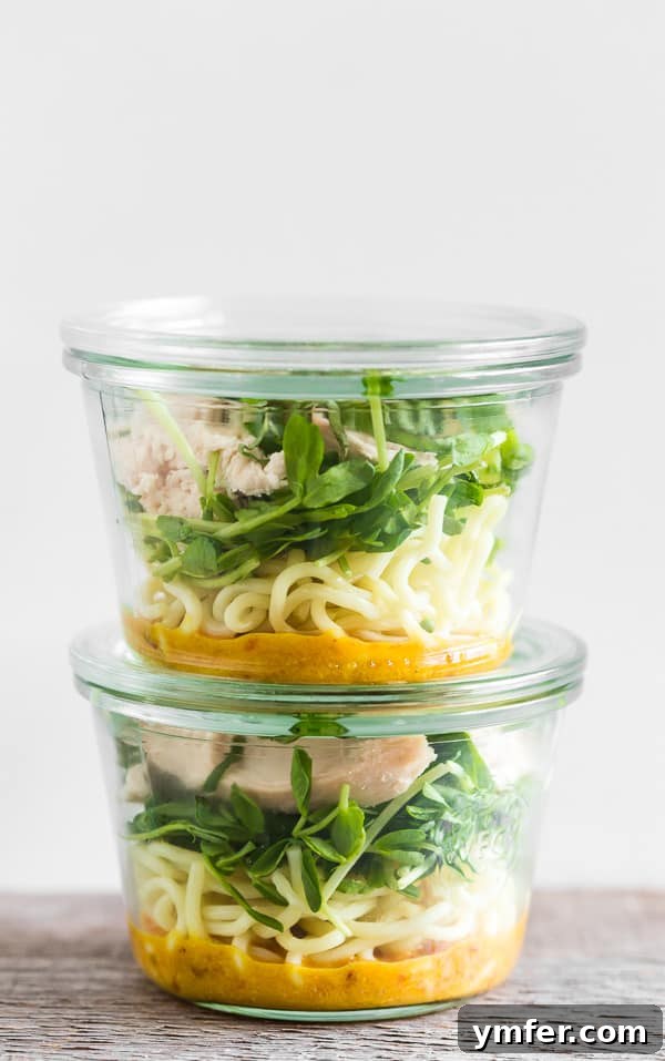 Instant Ramen Jars 9 An array of glass jars filled with diverse ingredients for homemade cup of noodles, showcasing the versatility and appeal of meal prepping.