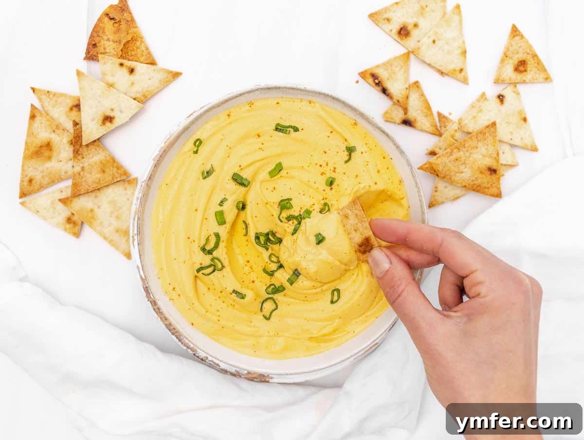 5-Minute Nut-Free Vegan Cheese Recipe 12 creamy vegan queso dip with tortilla chips