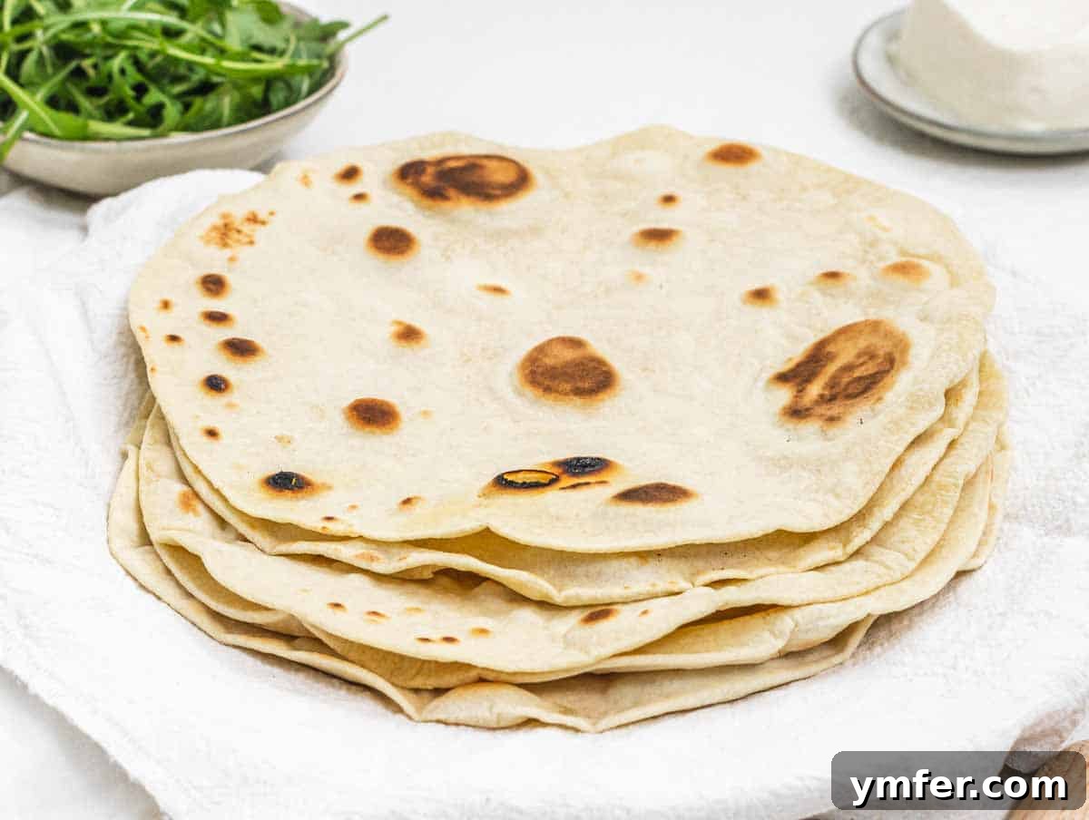 Piadina stacked on a plate
