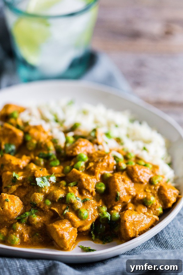 Restaurant-Quality Instant Pot Chicken Tikka Masala 5 A dish of Instant Pot Chicken Tikka Masala garnished with fresh cilantro, ready to be served.