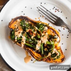 Loaded Sweet Potatoes with Broccoli Rabe and Hummus 7 overhead shot of broccoli rabe and hummus stuffed sweet potatoes on a plate