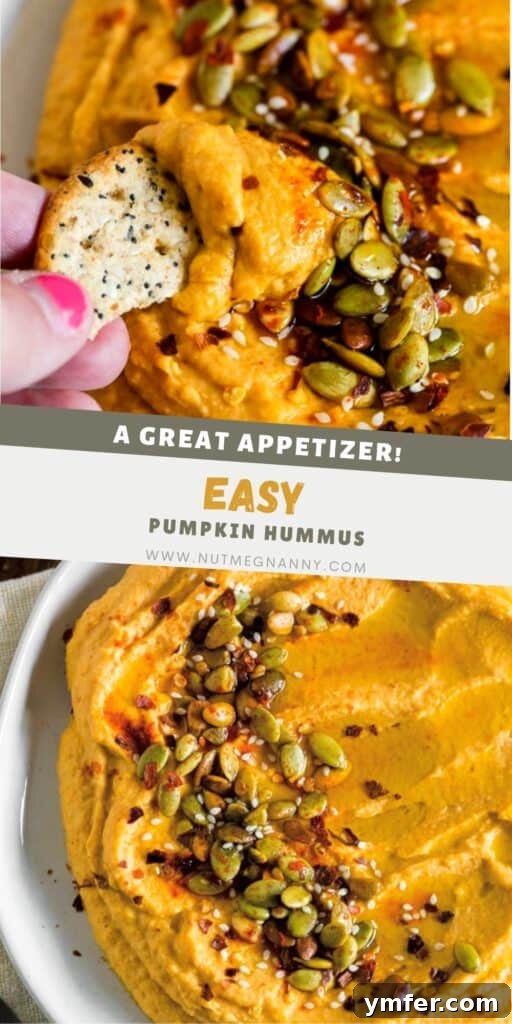 Quick Autumn Pumpkin Hummus 7 Easy Pumpkin Hummus pin for Pinterest showcasing the final dish.
