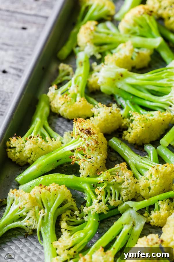 Perfectly Roasted Caulilini 2 Roasted Caulilini Baby Cauliflower on a sheet pan, ready to serve