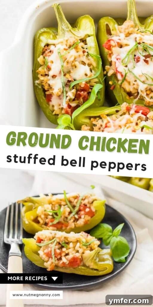 Savory Chicken Stuffed Bell Peppers 9 Ground Chicken Stuffed Bell Peppers pin for Pinterest, showcasing the savory dish in a beautiful flat lay