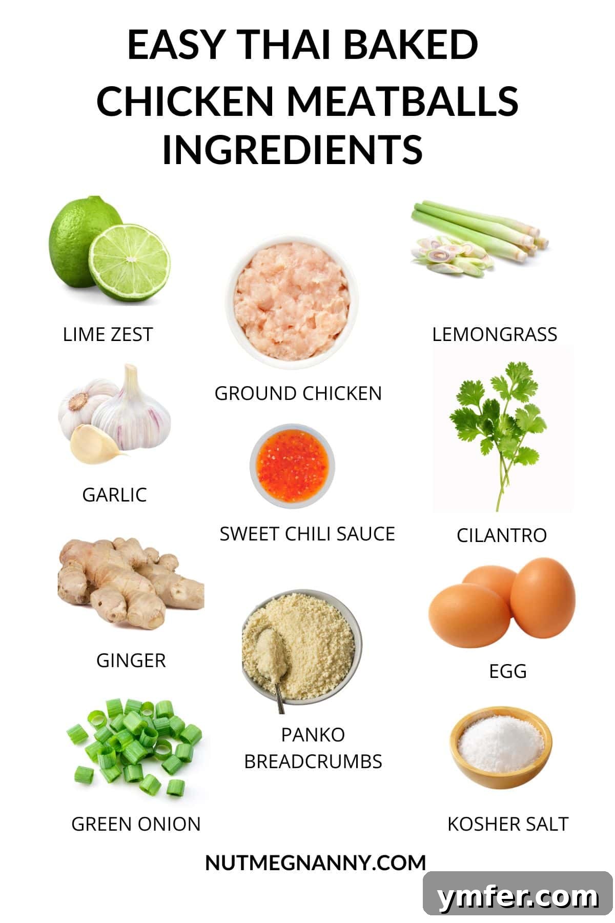 Effortless Thai Baked Chicken Meatballs 3 Ingredients for Easy Thai Baked Chicken Meatballs arranged on a surface.
