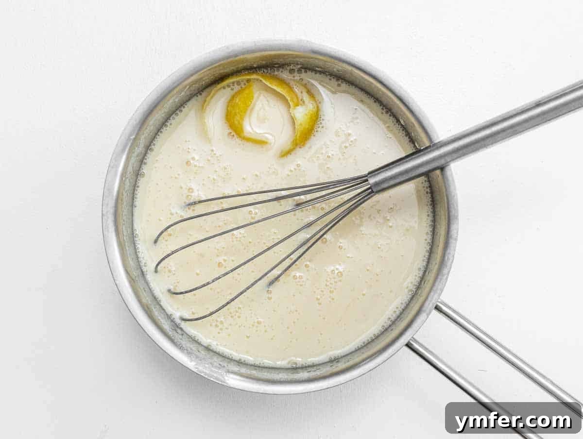Luscious Vegan Lemon Tart 14 plant milk and lemon in a saucepan