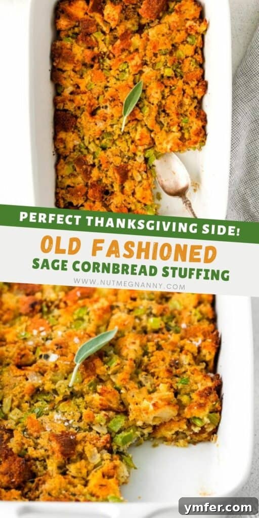 Savory Sage and Cornbread Stuffing 8 Sage and Cornbread Stuffing pin for pinterest.