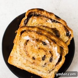 cinnamon raisin sourdough bread sliced and toasted