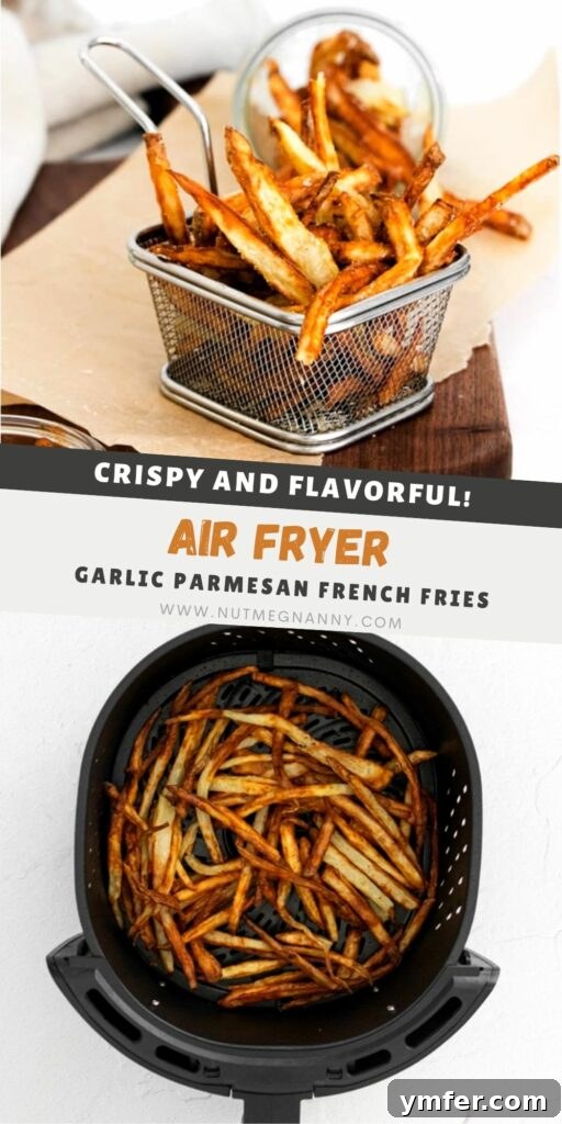 Crispy Air Fryer Garlic Parmesan Fries 9 Garlic Parmesan Air Fryer French Fries pin for Pinterest.