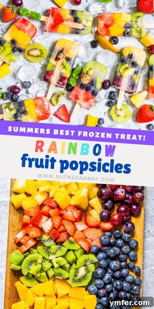 Rainbow Fruit Popsicles long pin for Pinterest, showcasing an array of vibrant, colorful popsicles against a bright background, perfect for summer inspiration.