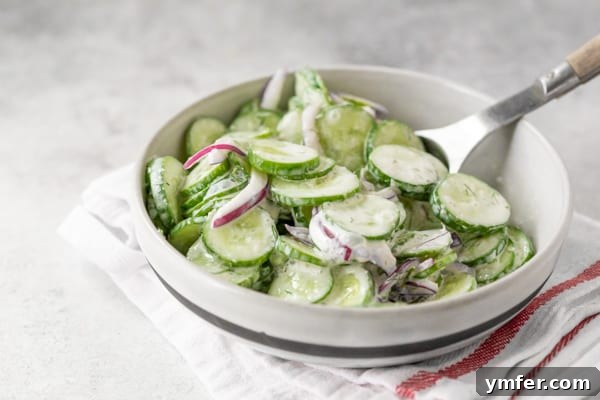 Cool Cucumber Salad with Creamy Horseradish 6 a serving of creamy horseradish cucumber salad.