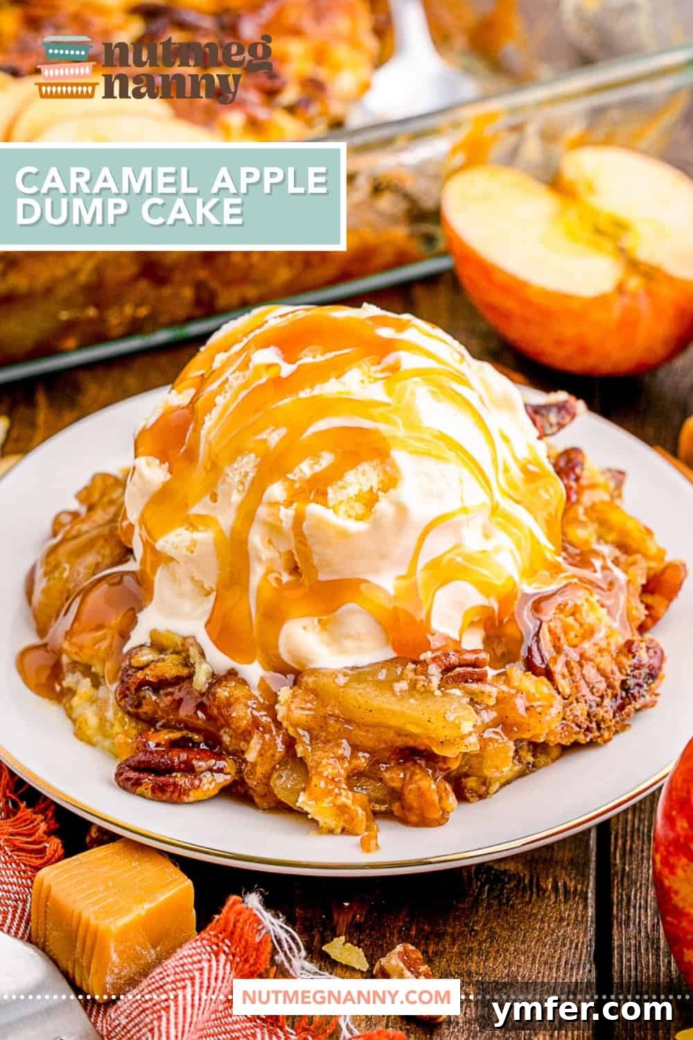 Golden Caramel Apple Bake 11 Graphic pin image for Caramel Apple Dump Cake, designed for social media sharing, featuring attractive imagery and recipe title.