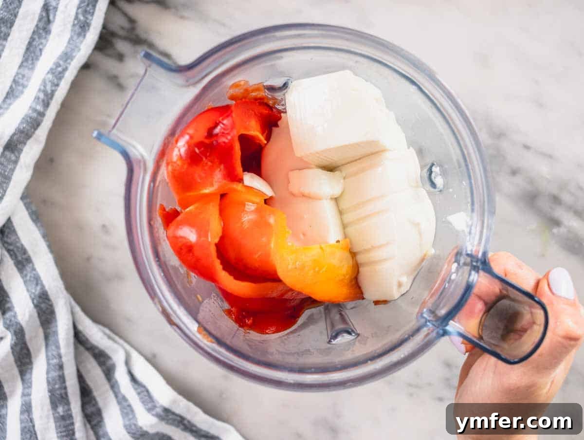Plant-Powered Pasta 6 roasted bell pepper and silken tofu in a blender