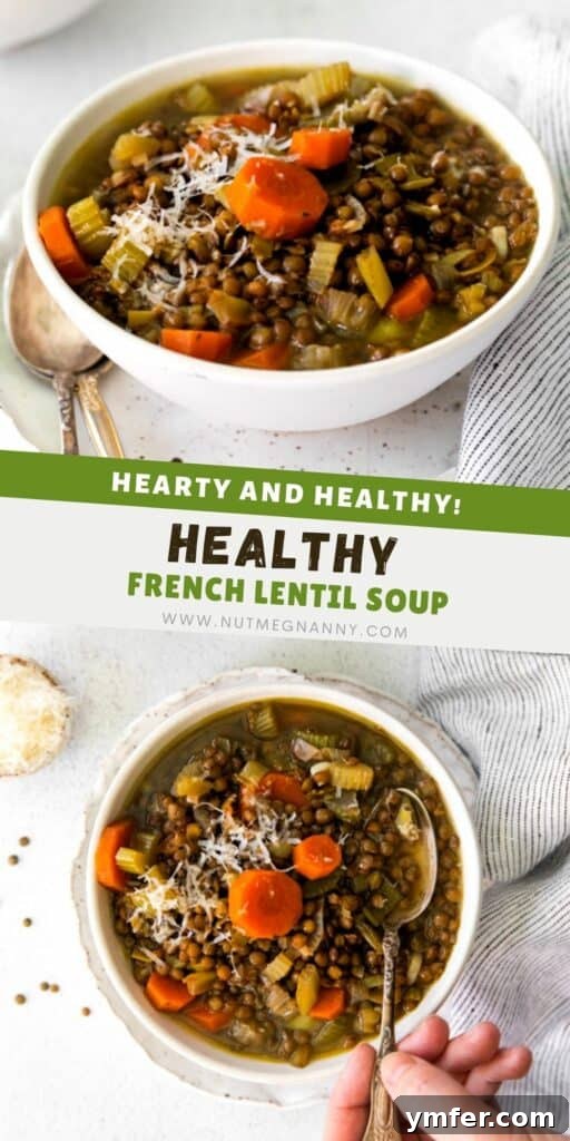 Nourishing French Lentil Potage 12 Healthy French Lentil Soup pin for pinterest.