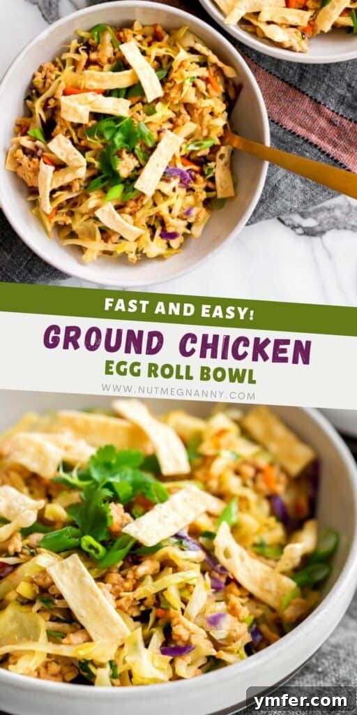 A Pinterest-optimized image featuring the Ground Chicken Egg Roll Bowl, perfect for sharing and inspiring others to try this simple recipe.