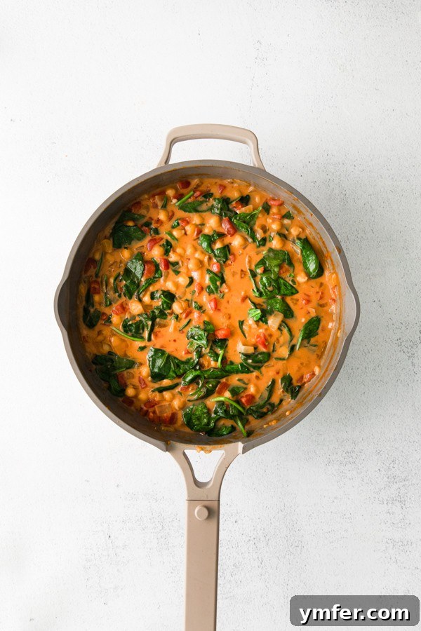 Hearty Vegan Chickpea Curry 3 Vegan Chickpea Curry simmering in a skillet, showcasing its rich texture and vibrant ingredients.