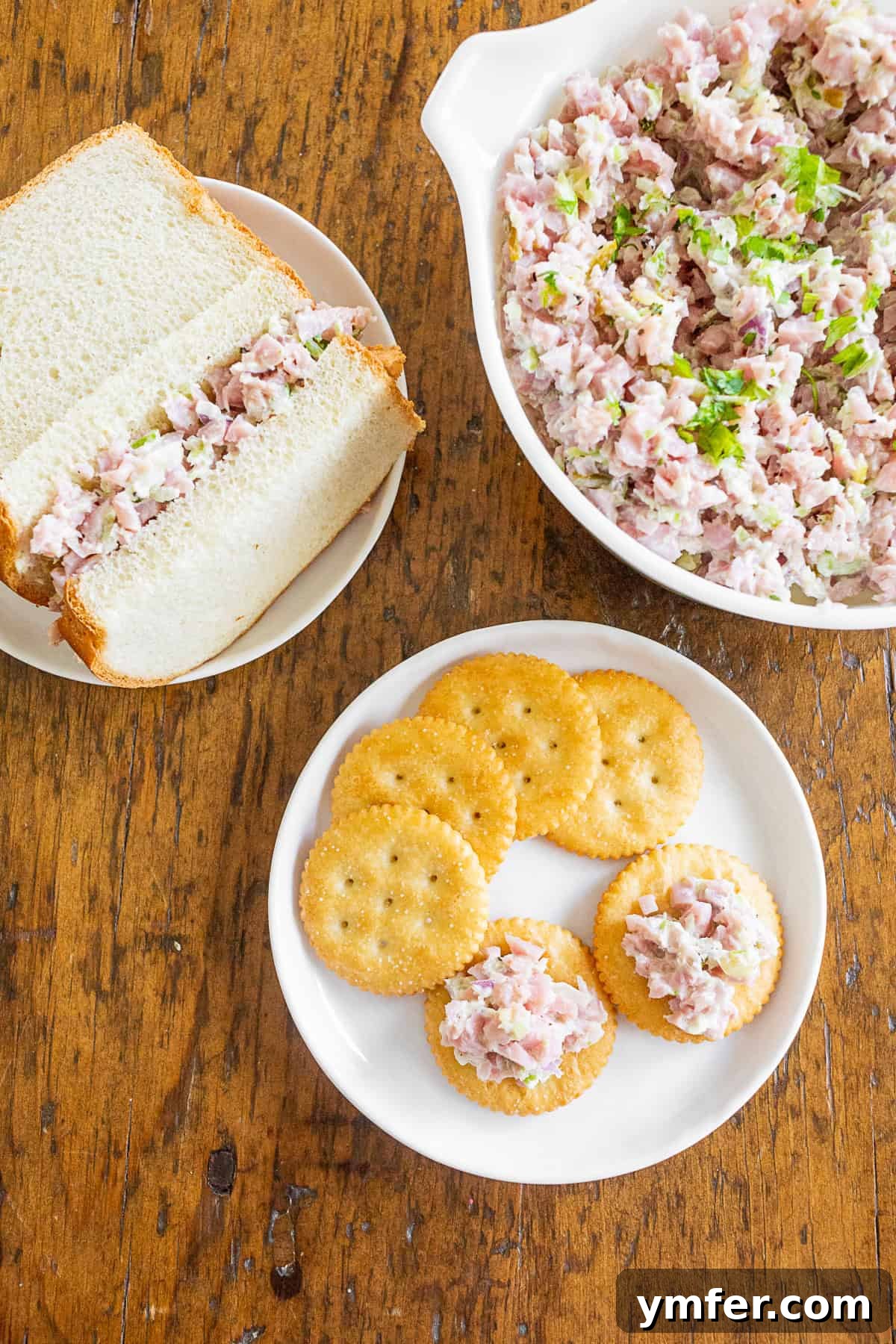 Homemade Ham Salad Perfection 4 Ham Salad served on crackers.