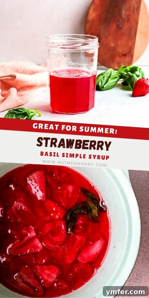 Fresh Strawberry Basil Elixir 11 Strawberry Basil Simple Syrup - A beautiful Pinterest-ready image featuring a glass of pink drink with fresh strawberries and basil.