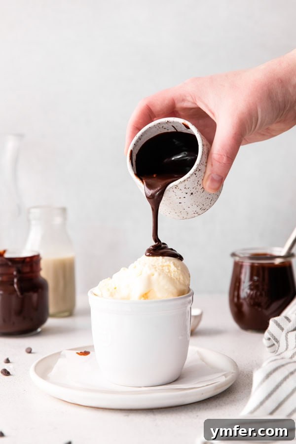 Molten Chocolate Dream 5 Hot Fudge Sauce in a jar, ready to be served